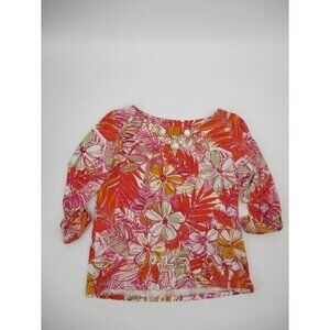 Ruby Rd Womens Blouse Large Floral Tropical V Neck Beaded Cotton Blend Florida